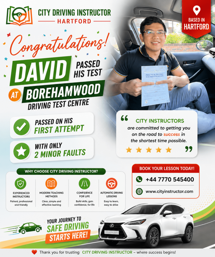 Driving test success announcement for David