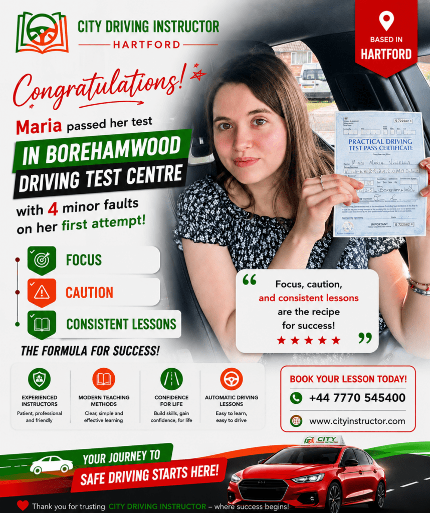 Driving instructor advertisement with student
