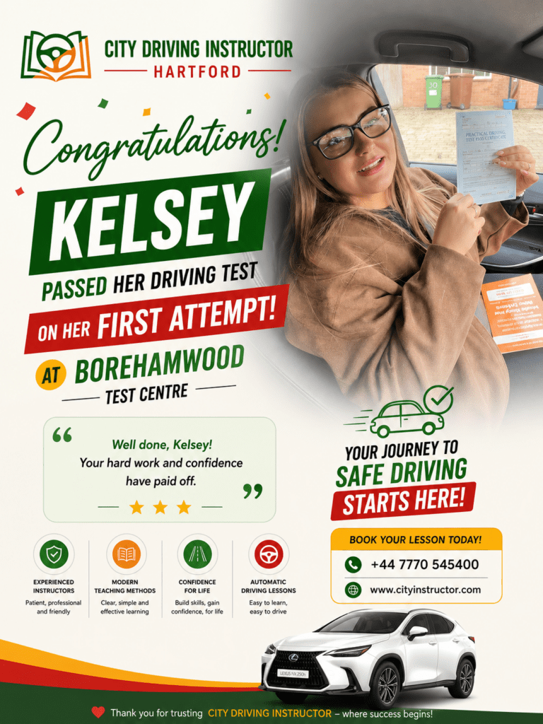 Celebratory driving test announcement for Kelsey