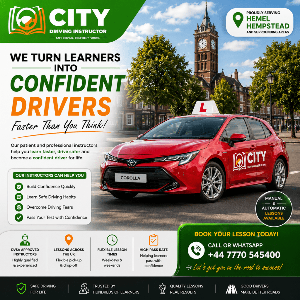 Driving school advertisement with car