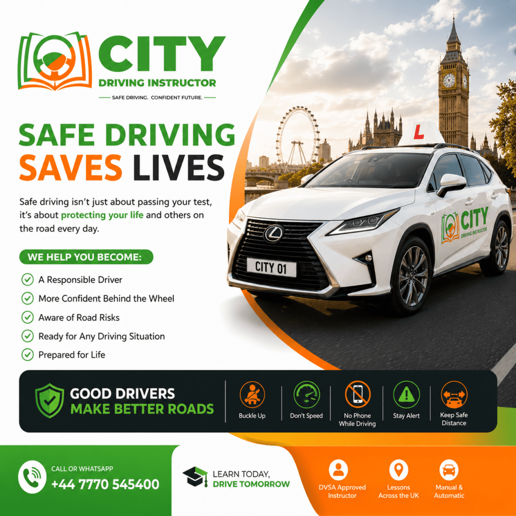 Driving school advertisement with safety tips